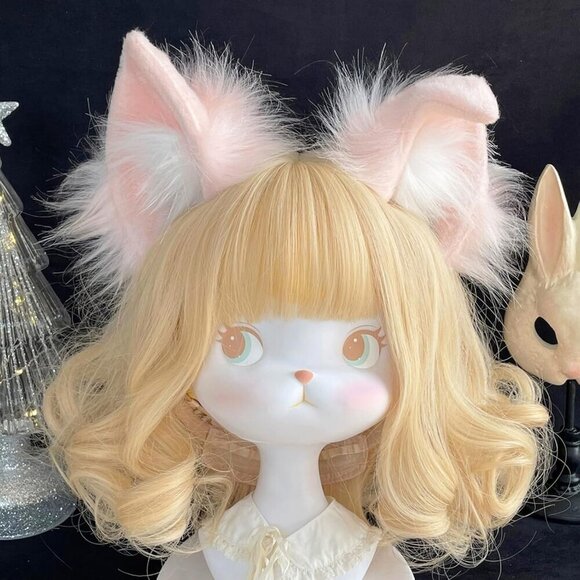 Women Cat Ears Hairband Simulation Animal Ears Cosplay Party Accessory Z Pink